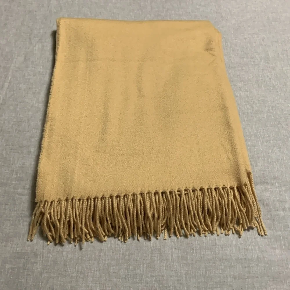 CO. BI. REY Camel Fringe 100% Pure Cashmere Throw Made In Italy 72X56”